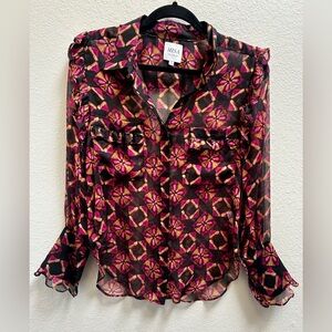 Misa Los Angeles Anita Ruffle Button Up Blouse Top in Shibori Prism Size X Small